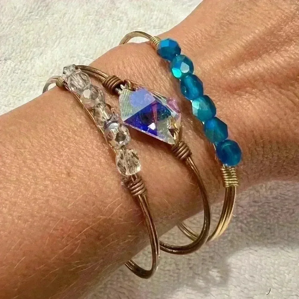 Luca & Danni Blue Beaded Bracelet Bangle Hook Clasp- Slight bend near clasp